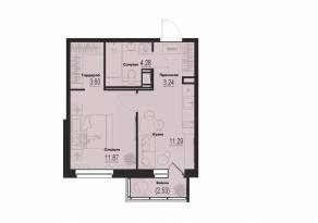 ЖК «ID Murino III», планировка 1-комнатной квартиры, 35.04 м²