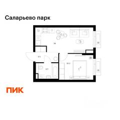 ЖК «Саларьево парк», планировка 1-комнатной квартиры, 33.40 м²