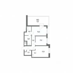 ЖК «Парусная 1», планировка 3-комнатной квартиры, 73.30 м²