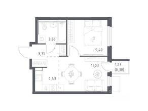 ЖК «Мытищи Парк», планировка 1-комнатной квартиры, 32.81 м²