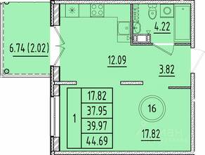 МЖК «Образцовый квартал 17», планировка 1-комнатной квартиры, 37.95 м²