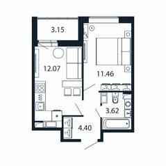 ЖК «Полис ЛАВрики», планировка 1-комнатной квартиры, 30.60 м²