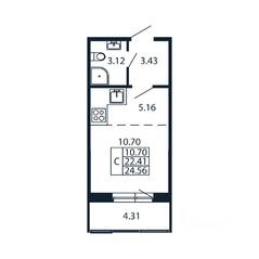 ЖК «Полис Новоселье», планировка студии, 24.56 м²