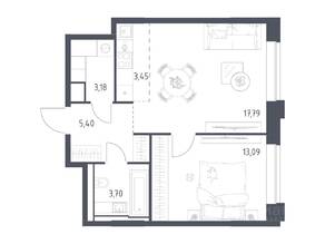 Апарт-комплекс «Верейская 41», планировка 1-комнатной квартиры, 46.61 м²