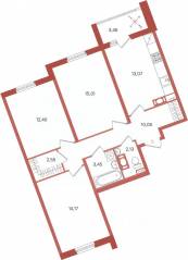 ЖК «Патио», планировка 3-комнатной квартиры, 74.56 м²
