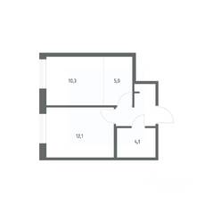 ЖК «Парусная 1», планировка 2-комнатной квартиры, 35.40 м²