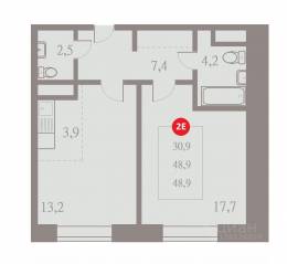 ЖК «Отлично», планировка 2-комнатной квартиры, 48.90 м²