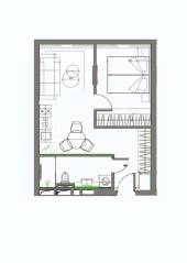 Апарт-комплекс «YE'S Primorsky», планировка студии, 39.54 м²