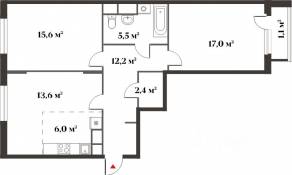 ЖК Миниполис «Восемь кленов», планировка 3-комнатной квартиры, 72.30 м²