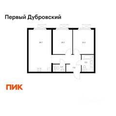 ЖК «Первый Дубровский», планировка 2-комнатной квартиры, 54.90 м²