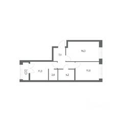 ЖК «NEWПИТЕР», планировка 2-комнатной квартиры, 53.23 м²