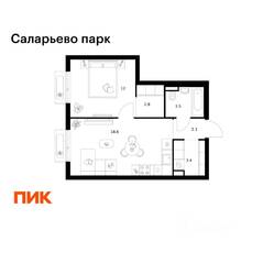 ЖК «Саларьево парк», планировка 1-комнатной квартиры, 42.40 м²