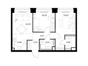 ЖК «Nova», планировка 2-комнатной квартиры, 53.35 м²