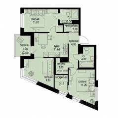 ЖК «ID Murino III», планировка 3-комнатной квартиры, 66.26 м²