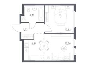 ЖК «Пригород Лесное», планировка 1-комнатной квартиры, 36.34 м²