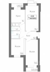 МЖК «Новое Замитино», планировка 3-комнатной квартиры, 66.50 м²