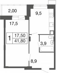 ЖК «Времена года», планировка 1-комнатной квартиры, 41.80 м²