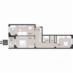 МЖК «Новокасимово», планировка 2-комнатной квартиры, 58.66 м²