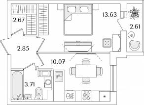 ЖК «Кинопарк», планировка 1-комнатной квартиры, 34.24 м²