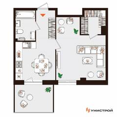 МЖК «Лисино», планировка 1-комнатной квартиры, 48.66 м²