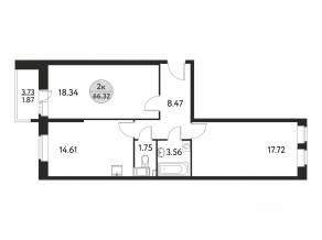ЖК «Дом на Сиреневой (Щелково)», планировка 2-комнатной квартиры, 66.32 м²