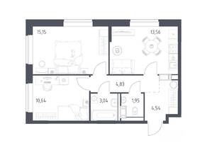 ЖК «Томилино Парк», планировка 2-комнатной квартиры, 54.00 м²