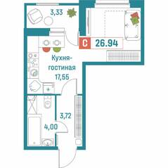 ЖК «Графика», планировка студии, 26.94 м²