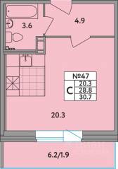 ЖК «Удача», планировка студии, 30.70 м²