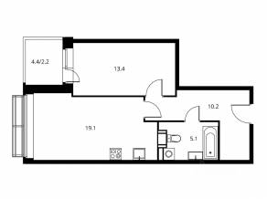 ЖК «Солнечный парк», планировка 2-комнатной квартиры, 51.00 м²