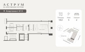 МФК «ASTRVM», планировка 2-комнатной квартиры, 135.10 м²