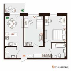 МЖК «Лисино», планировка 2-комнатной квартиры, 60.67 м²
