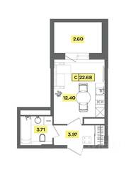 ЖК «Радость», планировка 1-комнатной квартиры, 22.68 м²