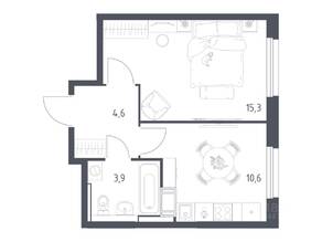 ЖК «Мытищи Парк», планировка 1-комнатной квартиры, 34.00 м²