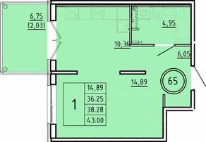 МЖК «Образцовый квартал 16», планировка 1-комнатной квартиры, 36.25 м²