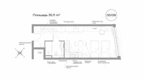 Апарт-комплекс «Well Московский», планировка 1-комнатной квартиры, 35.11 м²