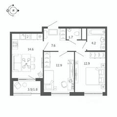 МЖК «Пулковский дом», планировка 2-комнатной квартиры, 55.70 м²