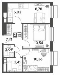 ЖК Арт-квартал «Публицист», планировка 2-комнатной квартиры, 47.62 м²