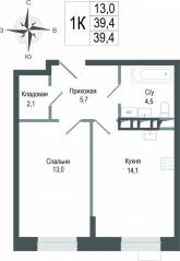 ЖК «Киноквартал», планировка 1-комнатной квартиры, 39.40 м²