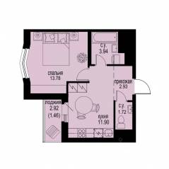 ЖК «ID Murino III», планировка 1-комнатной квартиры, 35.73 м²