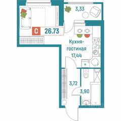 ЖК «Графика», планировка студии, 26.73 м²