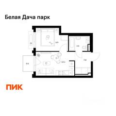 ЖК «Белая Дача парк», планировка 1-комнатной квартиры, 30.10 м²