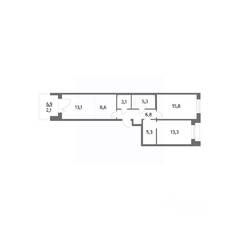 ЖК «Парусная 1», планировка 3-комнатной квартиры, 73.40 м²