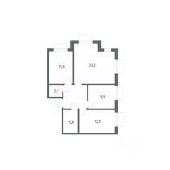 ЖК «Парусная 1», планировка 3-комнатной квартиры, 74.00 м²