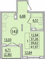 МЖК «Образцовый квартал 15», планировка 1-комнатной квартиры, 37.26 м²