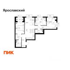 ЖК «Ярославский», планировка 3-комнатной квартиры, 68.70 м²