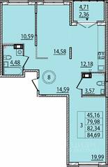 МЖК «Образцовый квартал 15», планировка 3-комнатной квартиры, 79.98 м²