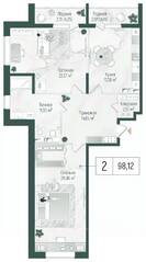 ЖК «Riga Hills», планировка 2-комнатной квартиры, 101.90 м²