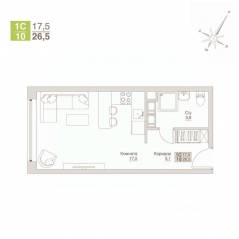 Апарт-комплекс Апартаменты «ВЛЮБЕРЦЫ», планировка студии, 26.50 м²