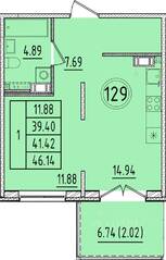 МЖК «Образцовый квартал 17», планировка 1-комнатной квартиры, 39.40 м²