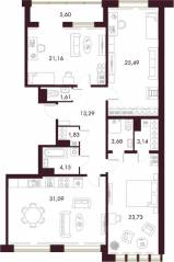 ЖК «Familia», планировка 3-комнатной квартиры, 131.30 м²